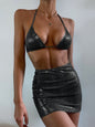 Women's 3 Piece Bathing Suits Halter Snake Pattern Bikini Set With Cover Up Skirt Summer Swimsuit A&S Collection