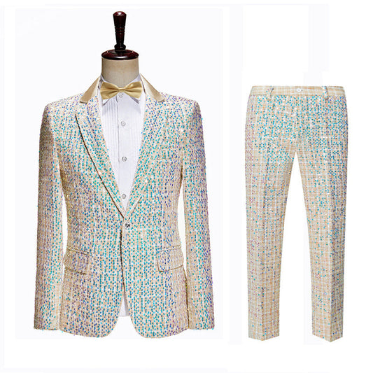 Cross-border men's slim-fit champagne sequin dress suit for stage shows, hosts, anchors, and catwalks. A&S Collection