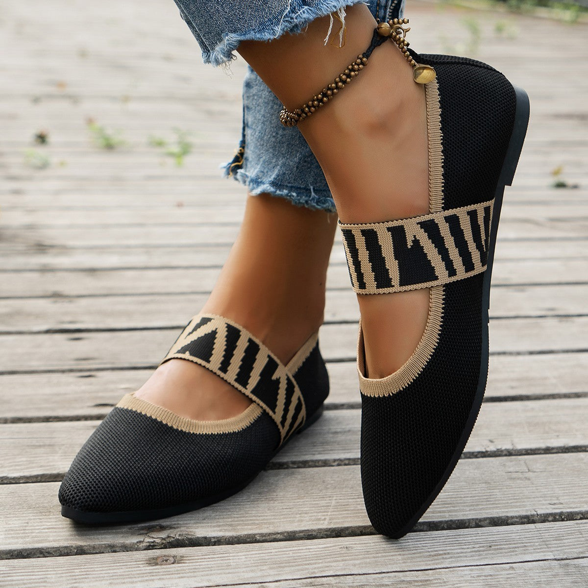 Striped Flats Shoes Fashion Casual Pointed Toe Loafers Lazy Shoes For Women A&S Collection