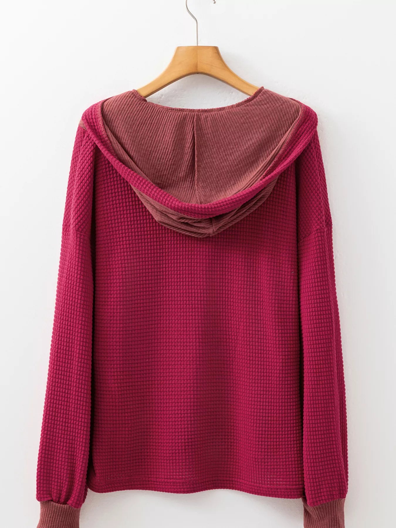 Waffle Knit Henley Sweatshirt with Button Detail.