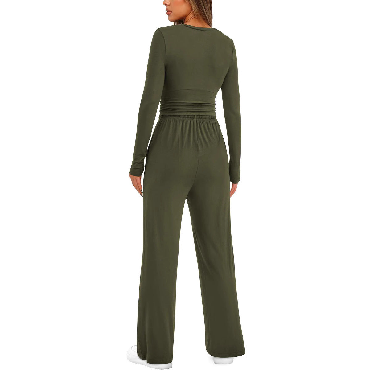 2 Pieces Women's Suit Autumn Winte Long Sleeve Tops High Waisted Wide Leg Pants Sportswear Female Clothes Solid Color Casual Suit.