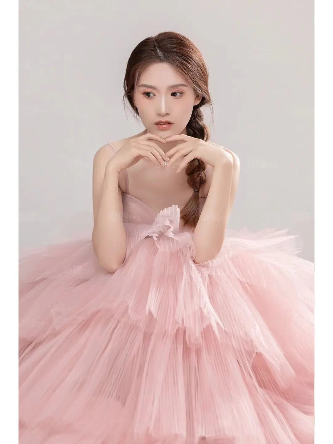 Elegant Girl's Wedding Photography Dress Pink White A&S Collection