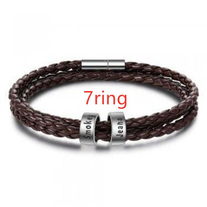 Personalized Mens Braided Genuine Leather Bracelet Stainless Steel Custom Beads Name Charm Bracelet For Men With Family Names A&S Collection