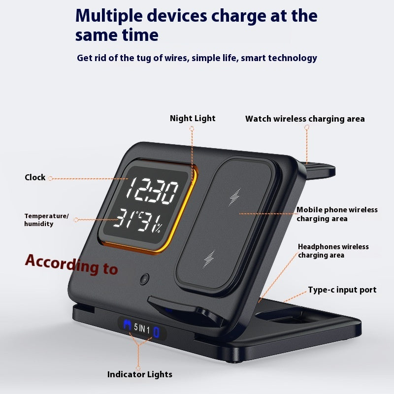 15W Wireless Chargers Stand 5 In1 LED Digital Alarm Clock Fast Charging Dock Station A&S Collection