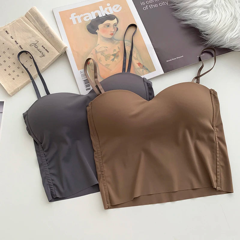ITOOLIN Fashion Backless Tank Tops Cute Crop Tops For Women Slim Elastic Camisole Ice Silk Women Spaghetti Camis With Bra Pad A&S Collection