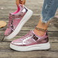 Stylish Lace-Up Sequin Flats: Casual Sports Shoes for Women with Thick Bottom and Non-Slip Design – Perfect for Effortless Walks A&S Collection