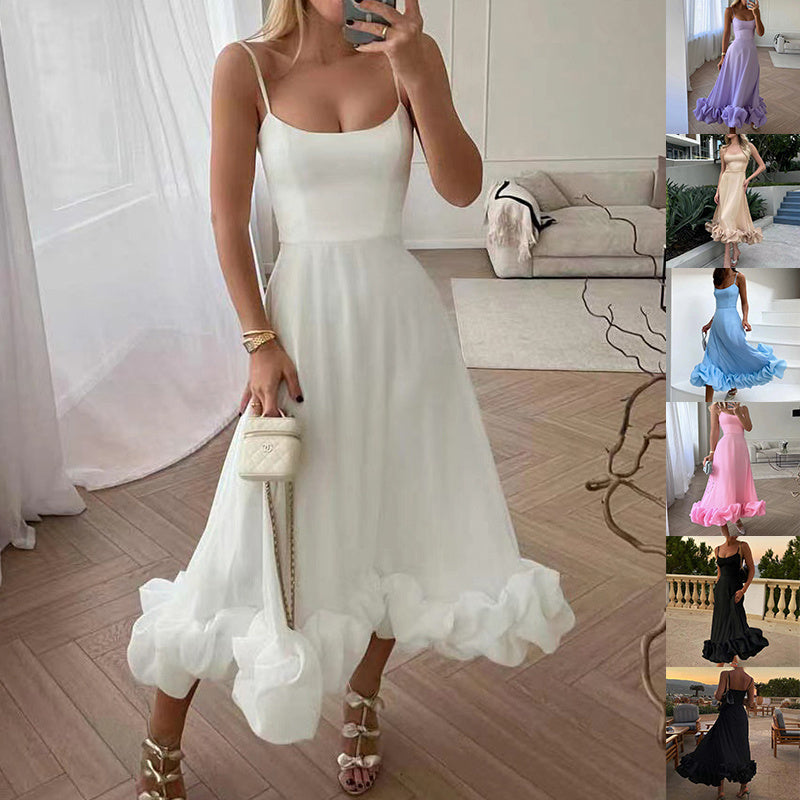 Fashion Suspenders Large Flower Swing Three-dimensional Flower A- Line Skirt Womens Clothing CJ