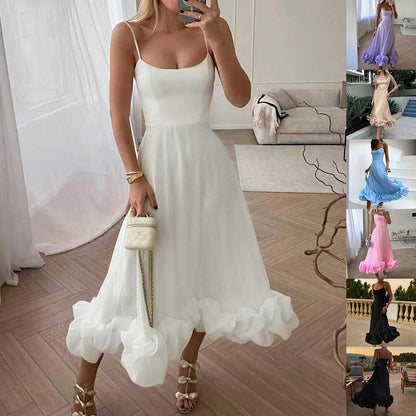 Fashion Suspenders Large Flower Swing Three-dimensional Flower A- Line Skirt Womens Clothing CJ