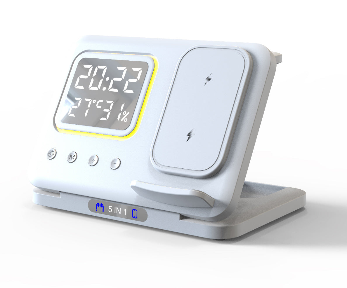 15W Wireless Chargers Stand 5 In1 LED Digital Alarm Clock Fast Charging Dock Station A&S Collection