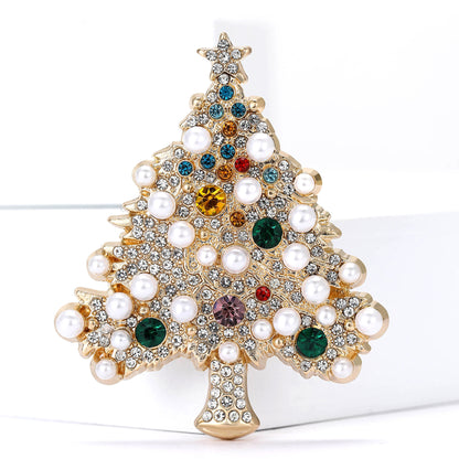 Alloy Rhinestone Pearl Christmas Tree Brooch