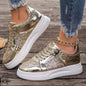 Stylish Lace-Up Sequin Flats: Casual Sports Shoes for Women with Thick Bottom and Non-Slip Design – Perfect for Effortless Walks A&S Collection