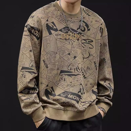 Round Neck Print Sweatshirt Long Sleeve Men's A&S Collection