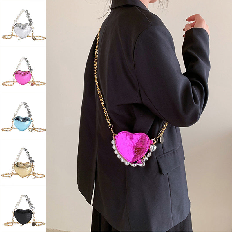 Mini Love-shape Pearls Handbag Fashion Cute Chain Lipstick Bag Women's Bright Candy Color Shoulder Messenger Bag A&S Collection
