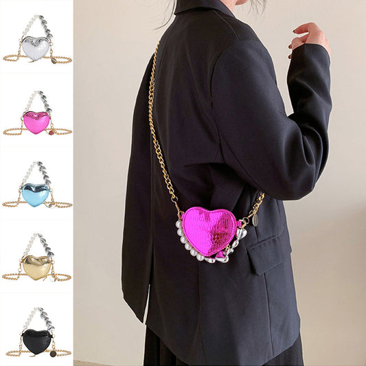 Mini Love-shape Pearls Handbag Fashion Cute Chain Lipstick Bag Women's Bright Candy Color Shoulder Messenger Bag A&S Collection