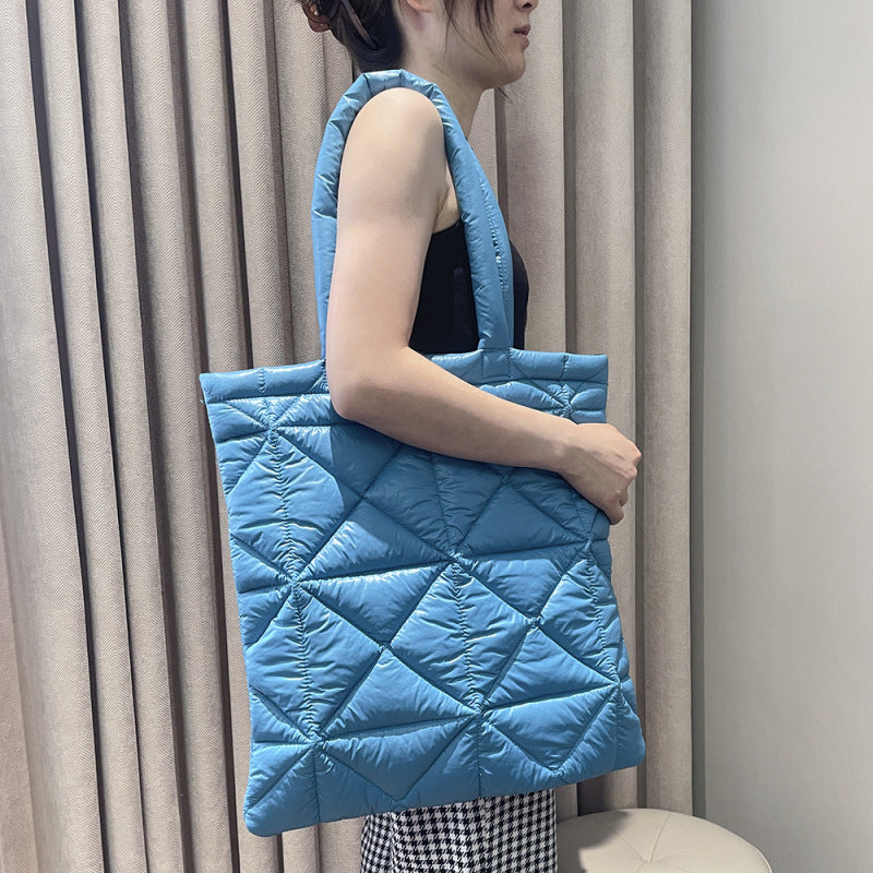 Chic quilted down tote: elegant, spacious, and stylish A&S Collection