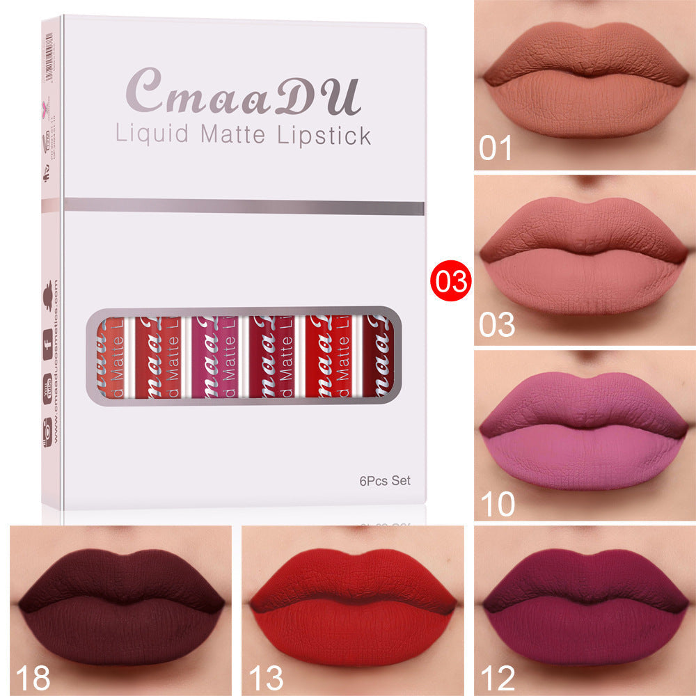 6 Boxes Of Matte Non-stick Cup Waterproof Lipstick Long Lasting Lip Gloss A&S Collection