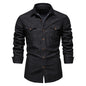 Men's Long-sleeved Denim Shirt Casual Solid Button Slim Tops Clothing A&S Collection