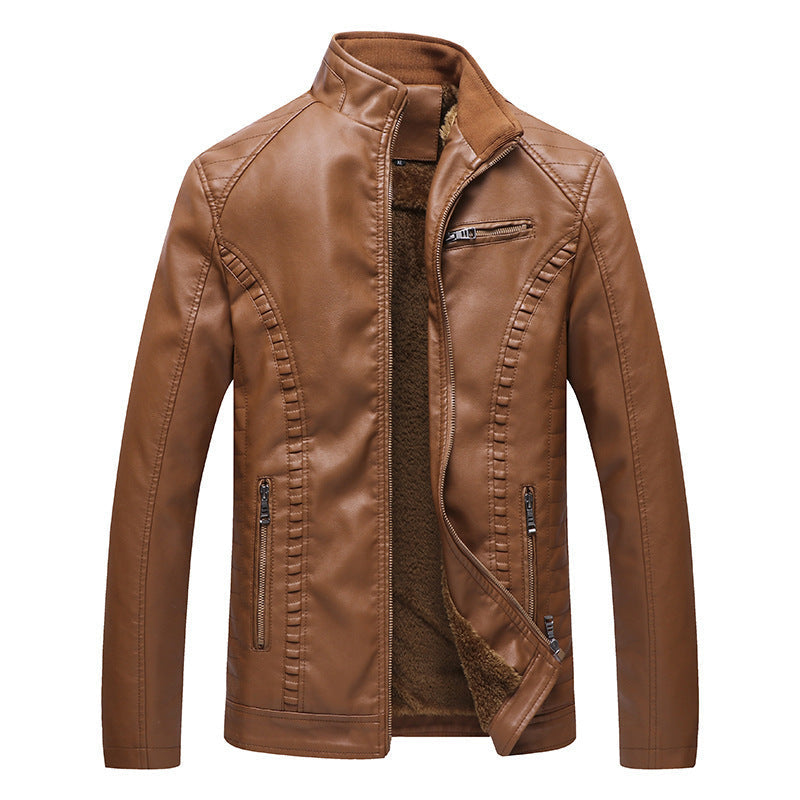 Men's new winter cashmere thick warm leather jacket PU leather jacket A&S Collection