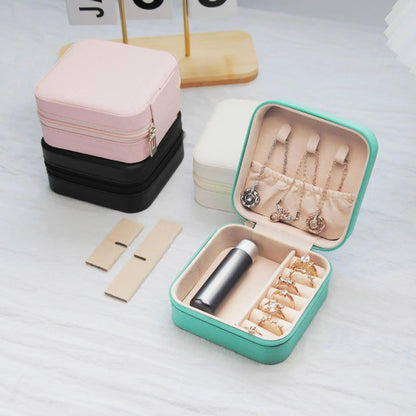 1PC Jewelry Organizer Display Travel Jewelry Zipper Case Boxes Earrings Necklace Ring Portable Jewelry Box Leather Storage A&S Collection