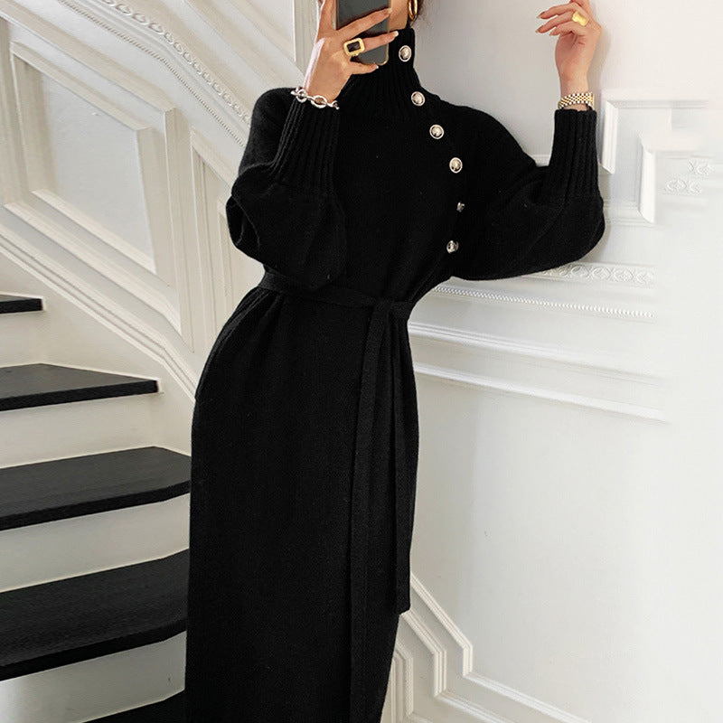 French style with coat under sweater long over the knee knit dress women A&S Collection