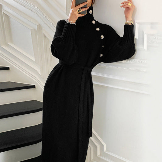 French style with coat under sweater long over the knee knit dress women A&S Collection
