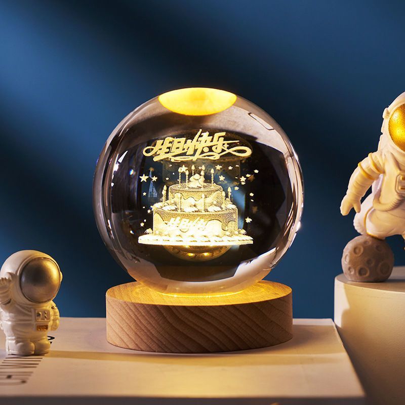 Luminous Starry Sky And Planets Moon Moon Crystal Ball Small Night Lamp Projection Ambience Light Creative Gift New Strange Gift A&S Collection