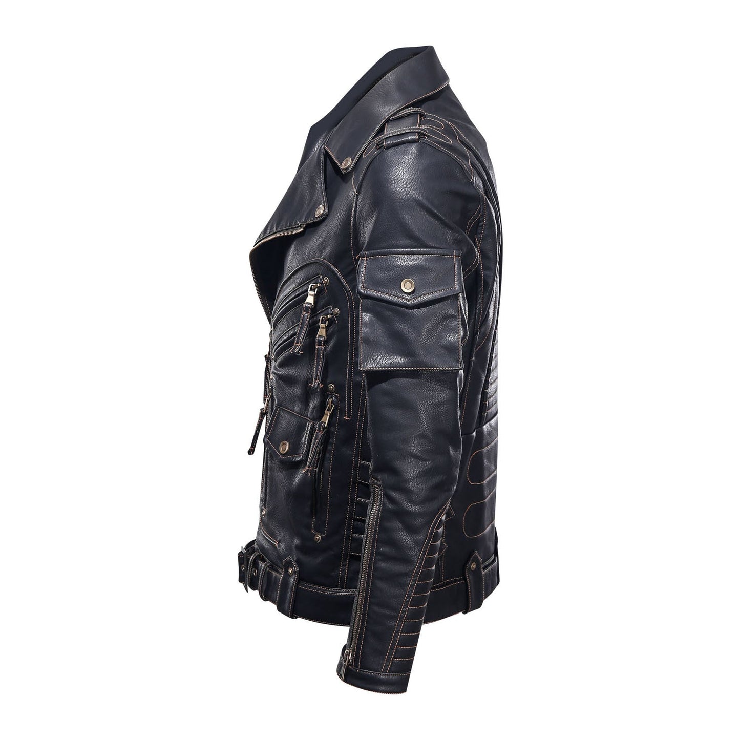Motorcycle Leather Jacket, Punk Style PU Jacket A&S Collection