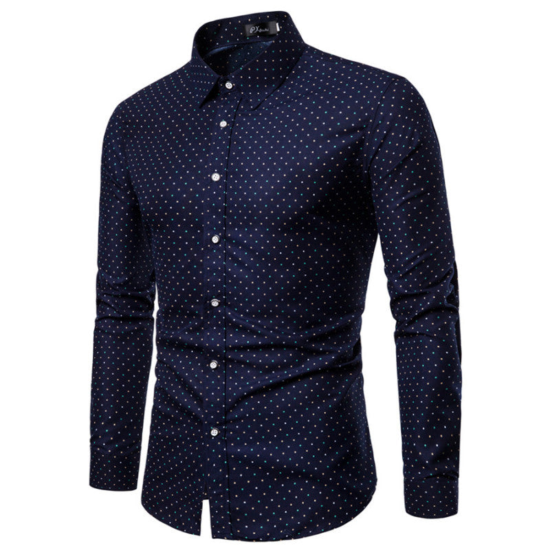 Men's printed long-sleeved shirts sell well Business polka dot long-sleeved shirts Wish slim shirt men A&S Collection