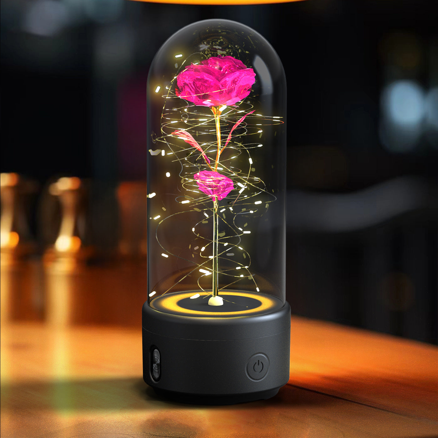 Creative 2 In 1 Rose Flowers LED Light And Bluetooth-compatible Speaker Valentine's Day Gift Rose Luminous Night Light Ornament In Glass Cover A&S Collection