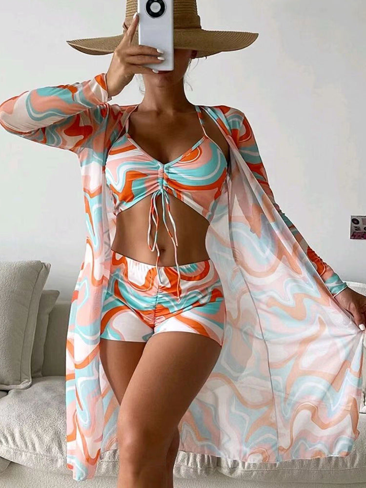 Trendy 3-Piece Bikini Set with Cardigan - Perfect for Summer Beach Style! CJ