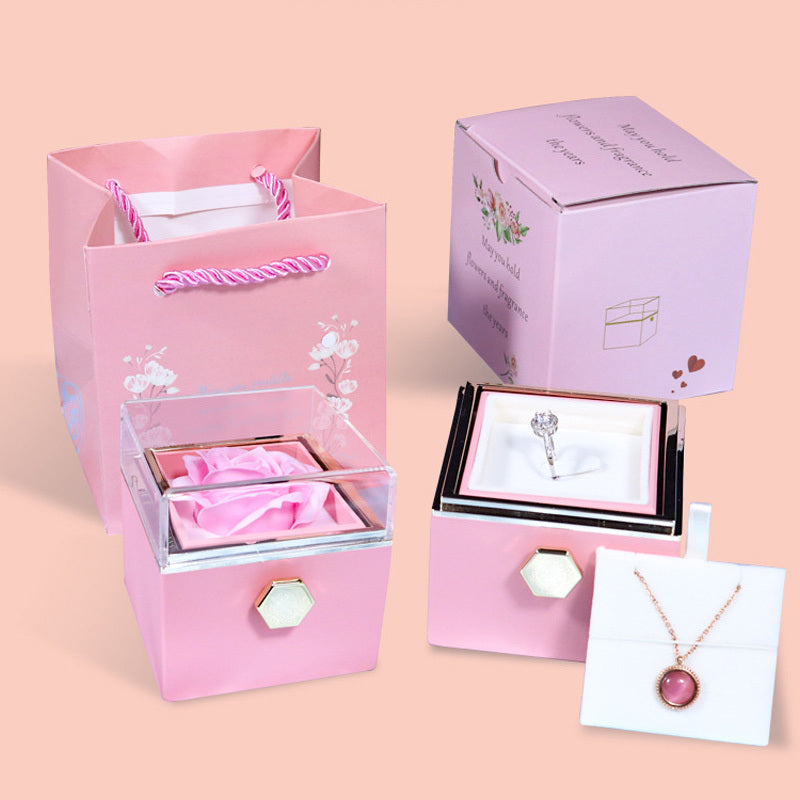 Rotating Soap Flower Rose Gift Box Creative Rotating Rose Jewelry Packaging Box Valentine's Day Gift For Women A&S Collection