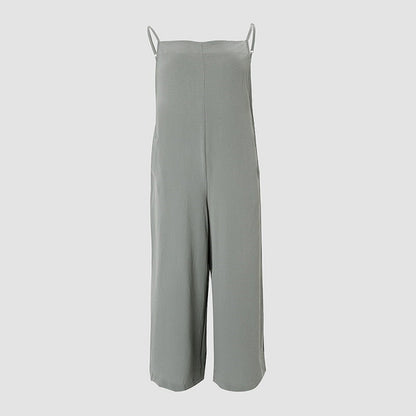 Women's Sleeveless Jumpsuit With Pockets And Adjustable Shoulder Strap Fashion Loose Wide Leg Straight Overalls Summer Beach Trousers A&S Collection