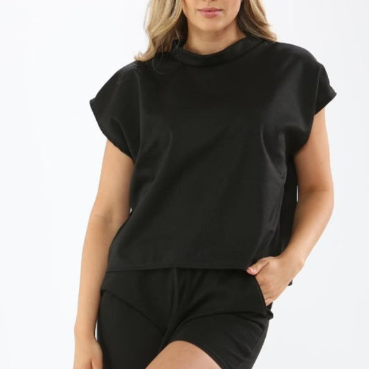 Women's Solid Color Short Sleeve Leisure Suit - Stylish Lace-Up Drawstring Design for Everyday Comfort CJ