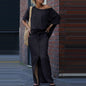 Two-piece Skirt Suits Fashion Loose Bat-sleeved Short Sleeve Top And Slim Fit Slit Maxi Skirt Patchwork Chic Outfit Women's Clothing.