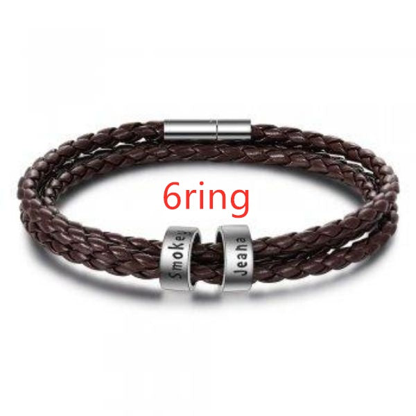 Personalized Mens Braided Genuine Leather Bracelet Stainless Steel Custom Beads Name Charm Bracelet For Men With Family Names A&S Collection