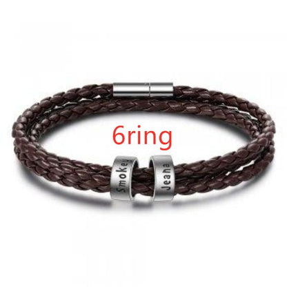Personalized Mens Braided Genuine Leather Bracelet Stainless Steel Custom Beads Name Charm Bracelet For Men With Family Names A&S Collection