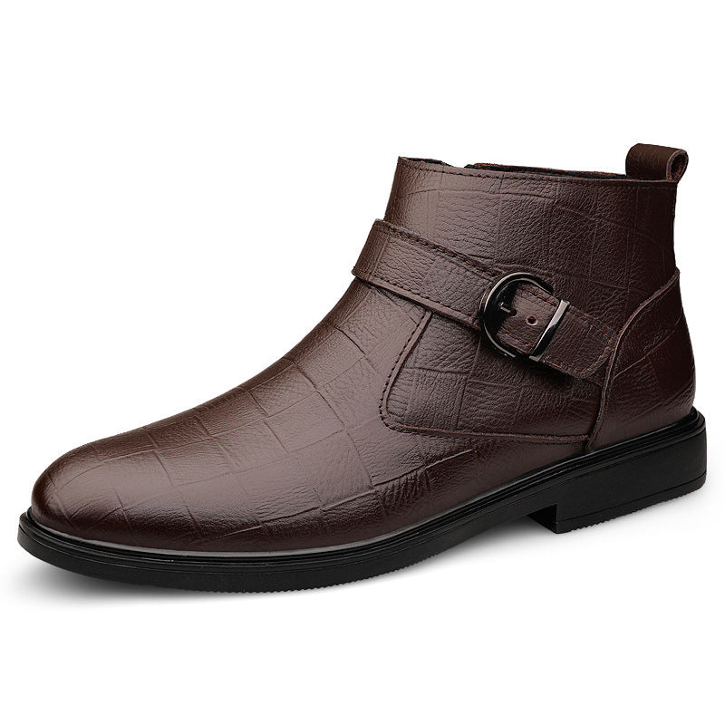 Cowhide And Velvet Warm Leisure Plus Size Leather Boots A&S Collection