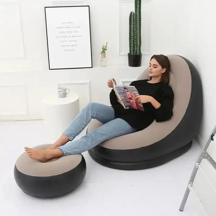 Inflatable lazy armchair PVC flocked folding sofa with pull-on lunch chaise longue set A&S Collection