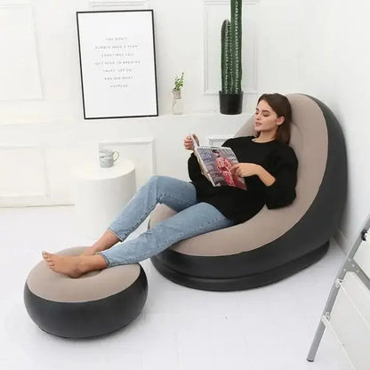 Inflatable lazy armchair PVC flocked folding sofa with pull-on lunch chaise longue set A&S Collection
