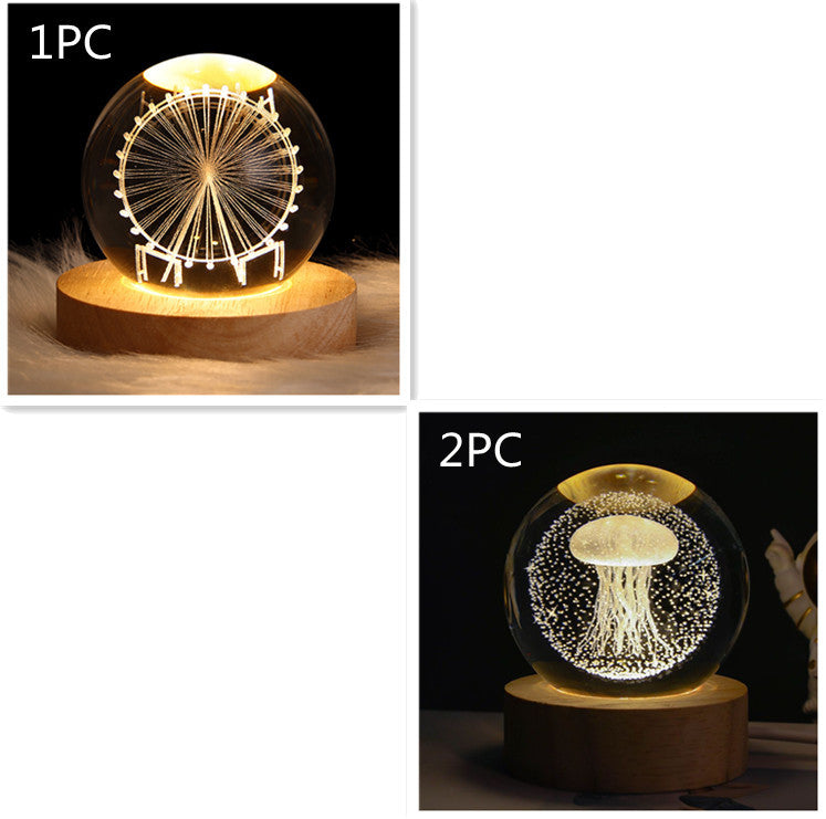 Luminous Starry Sky And Planets Moon Moon Crystal Ball Small Night Lamp Projection Ambience Light Creative Gift New Strange Gift A&S Collection