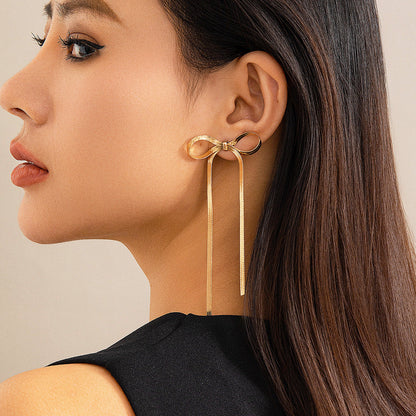 Stainless Steel Jewelry Wholesale: Non-tarnish Herringbone Bow Earrings, Hypoallergenic 18k Gold Plated Ribbon Bowknot Earrings CJ