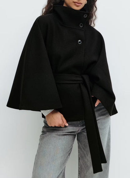 Winter High Neck Batwing Sleeve Coat With Belt Fashion Loose Elegant Button Top Trench Coat For Women Clothing A&S Collection