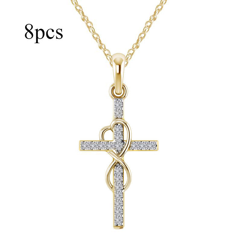 Stunning Alloy Pendant Necklace: Featuring Sparkling Diamonds and an Elegant Infinity Cross Design – Perfect for Adding Timeless Grace to Your Style CJ