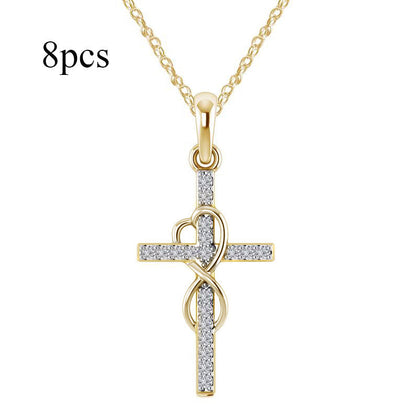 Stunning Alloy Pendant Necklace: Featuring Sparkling Diamonds and an Elegant Infinity Cross Design – Perfect for Adding Timeless Grace to Your Style CJ