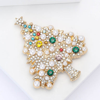 Alloy Rhinestone Pearl Christmas Tree Brooch