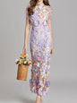Floral Embroidered Mesh Overlay Maxi Dress.
