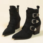 Chunky Heel Pointed Toe Boots With Belt Buckle Design Retro Mid-calf Boot Fashion Fall Winter Shoes For Women A&S Collection