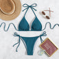 Pure Color Tied Halter Bikini Swimsuit CJ