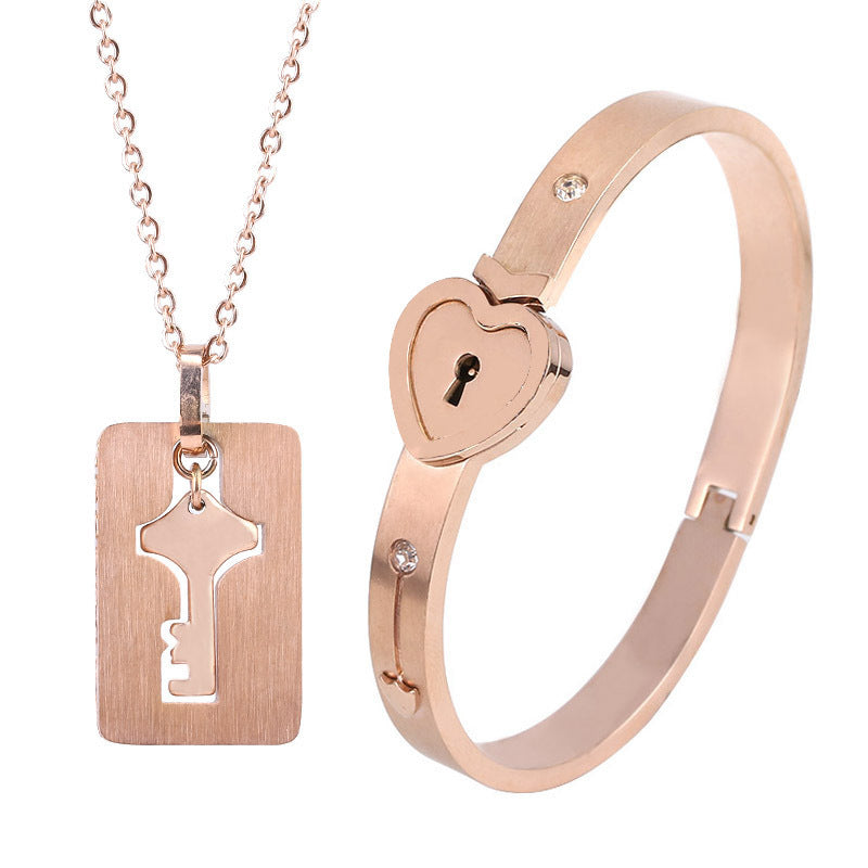 Special Day titanium steel love lock set: matching projection lock bracelet and key necklace for lovers A&S Collection