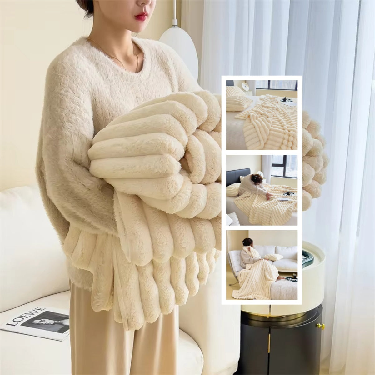 Soft Wind Bubble Velvet Blanket Warm Solid Rabbit Fur Blankets Double-sided Thickening Cover Throw Warm Fur Blanket A&S Collection